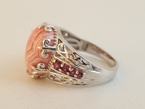 Rhodochrosit Sterlingsilber Ring verziert Fleur de Lis Gr. 11 rosa cz STS - Bild 6 von 12