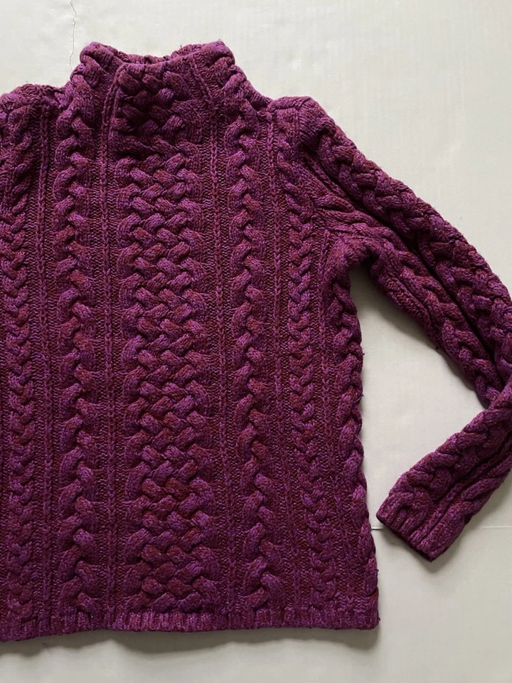 Suéter Lands End para Mujer XSP Púrpura Rojo Pescador Nórdico Cable Tejido Mezcla de Lana Foto 4 de 4