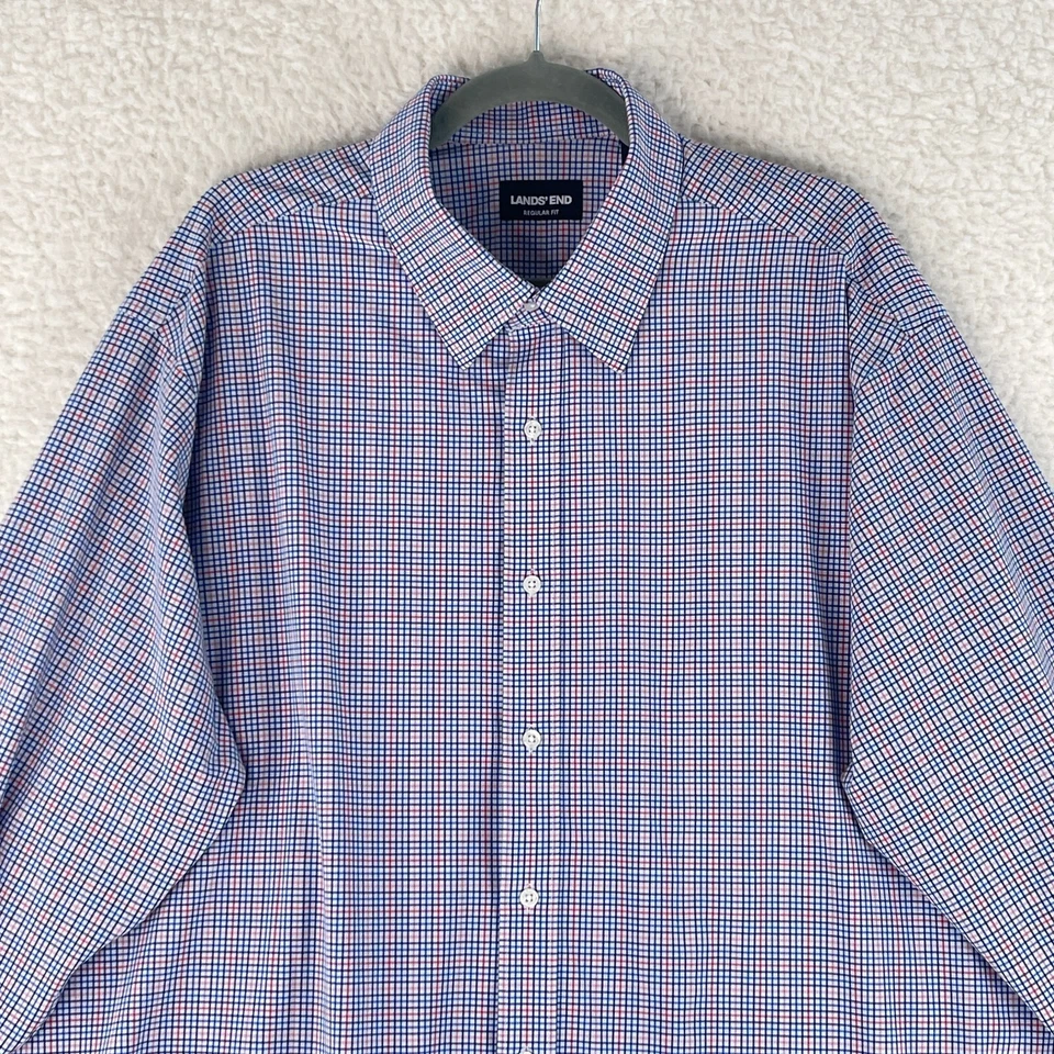Camisa de vestir con botones Lands' End para hombre talla XXL azul a cuadros calce regular manga larga Foto 2 de 4