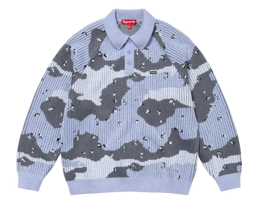 Pull polo Supreme petite boîte bleu camouflage taille L FW24