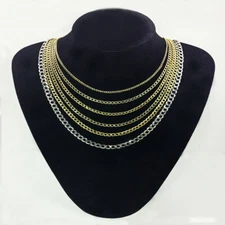 14K Real Solid Gold 2.5-4.5mm Cuban Curb Chain Necklace with Lobster Claw Clasp