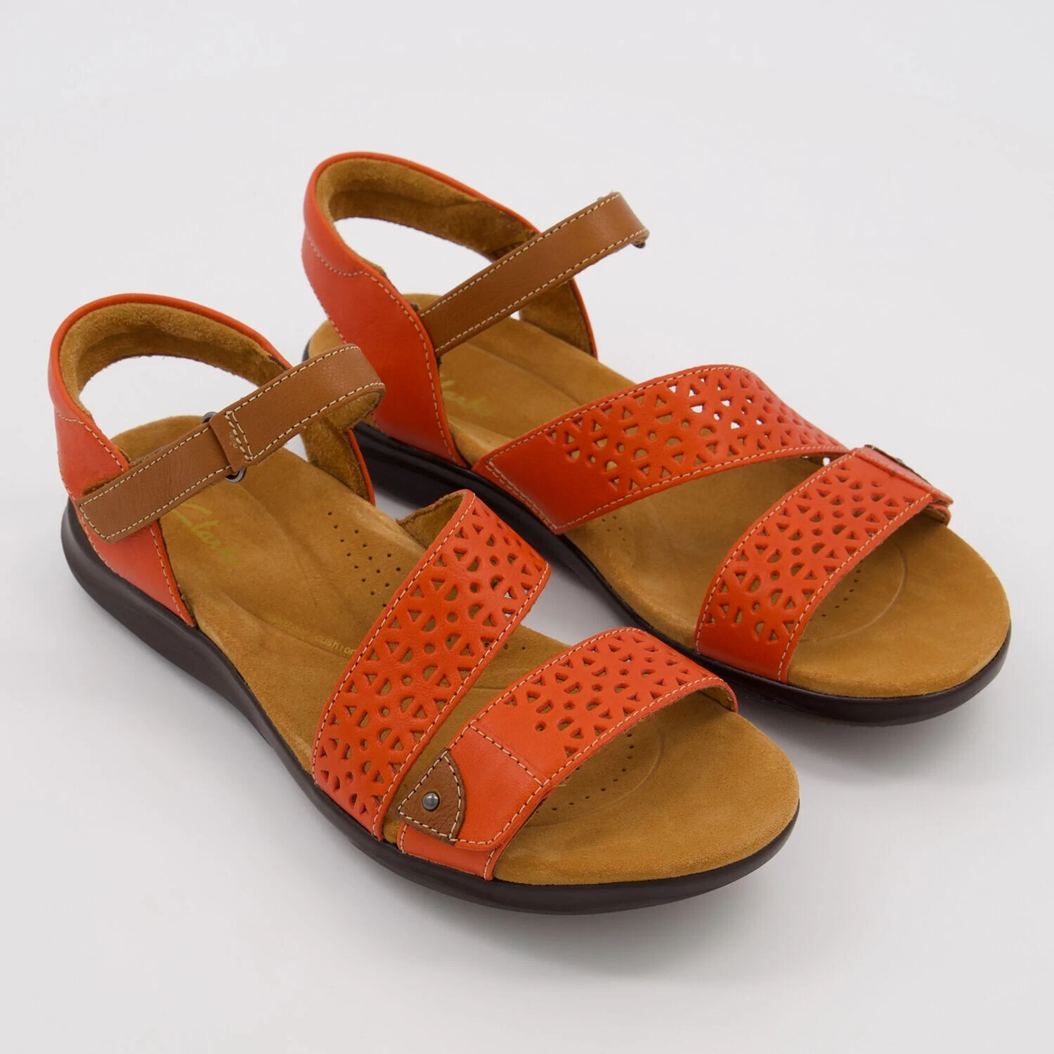 Sandali CLARKS ORIGINALS in pelle rossa comodi plantare imbottito taglio laser UK 6 5 £80