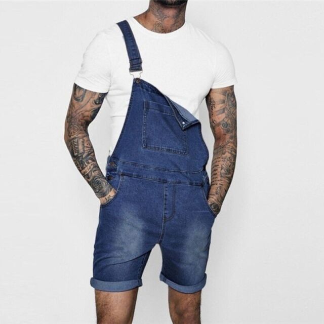 Mens Suspender Jean Shorts Casual Denim Pants Overalls Jumpsuits Rompers Fashion | eBay
