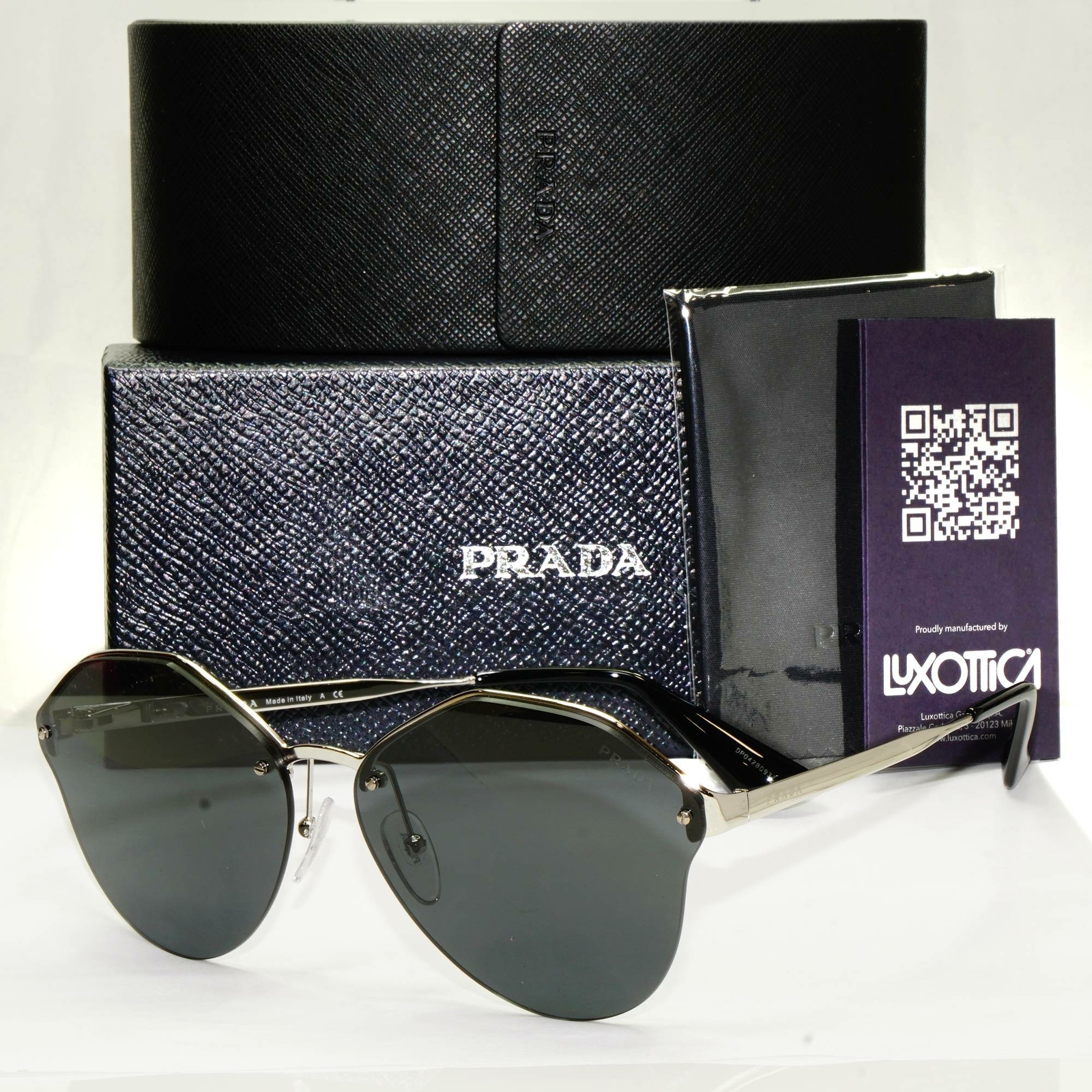 Prada Sunglasses Black Silver Cinema Collection Rimless PR64TS SPR 64T 1BC-5S0