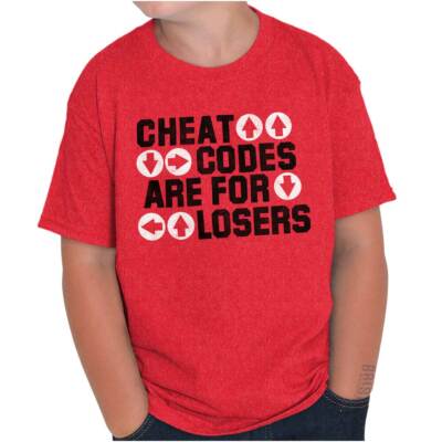 Funny Video Game Cheat Codes Are For Losers Youth Crewneck T Shirts Boy or Girl