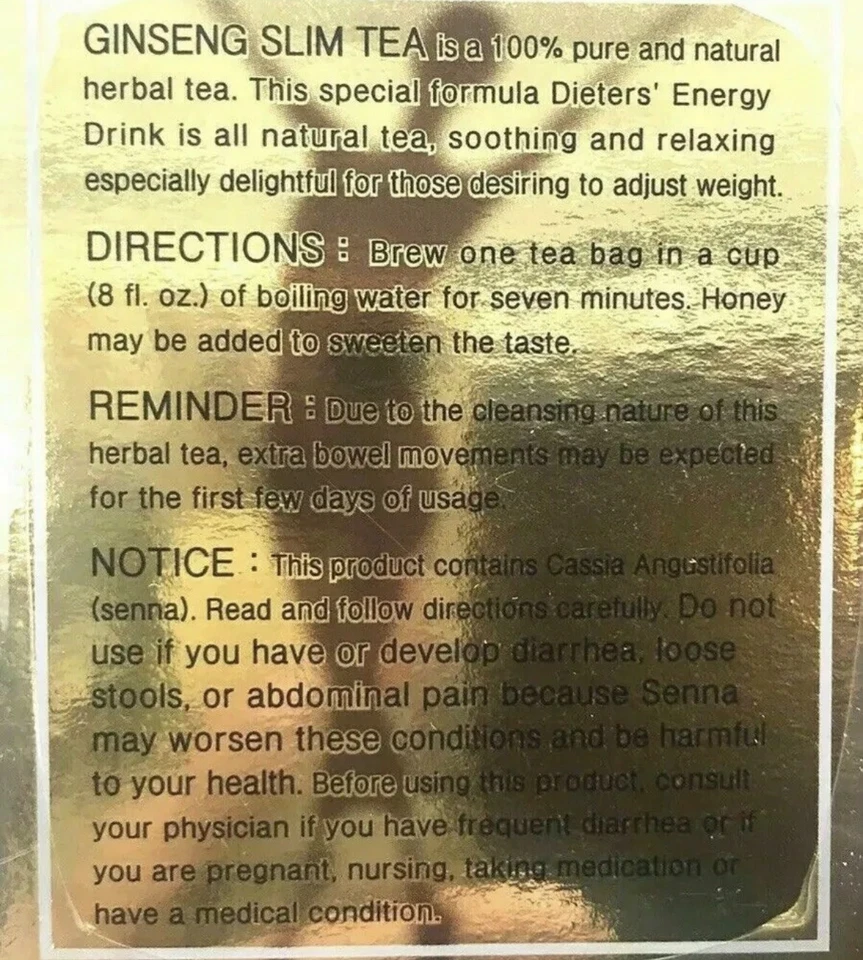 SONGWHA Diet Ginseng Slim Tea 18 saquinhos de chá dieter bebida energética força extra 8 peças - Imagem 3 de 3