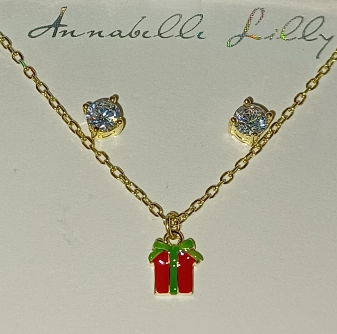 2 PC ANNABELLE LILLY STERLING SILVER CZ CHRISTMAS GIFT EARRINGS