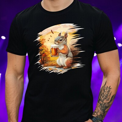 Mens Squirrel Beer Print Cotton T-Shirt Size XS to 5XL