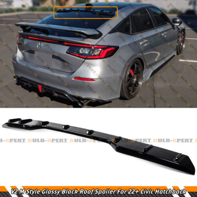 FOR 22-26 HONDA CIVIC HATCHBACK V2 M STYLE GLOSS BLACK REAR WINDOW ROOF SPOILER