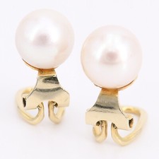 13,5 mm - Vintage Schlichte Gelbgold 585/14K Akoya-Perlen Ohrclips Damen