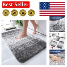 Elegant Grey 24x16 Bath Rug - Ultra-Soft Microfiber, Non-Slip  Machine Washable