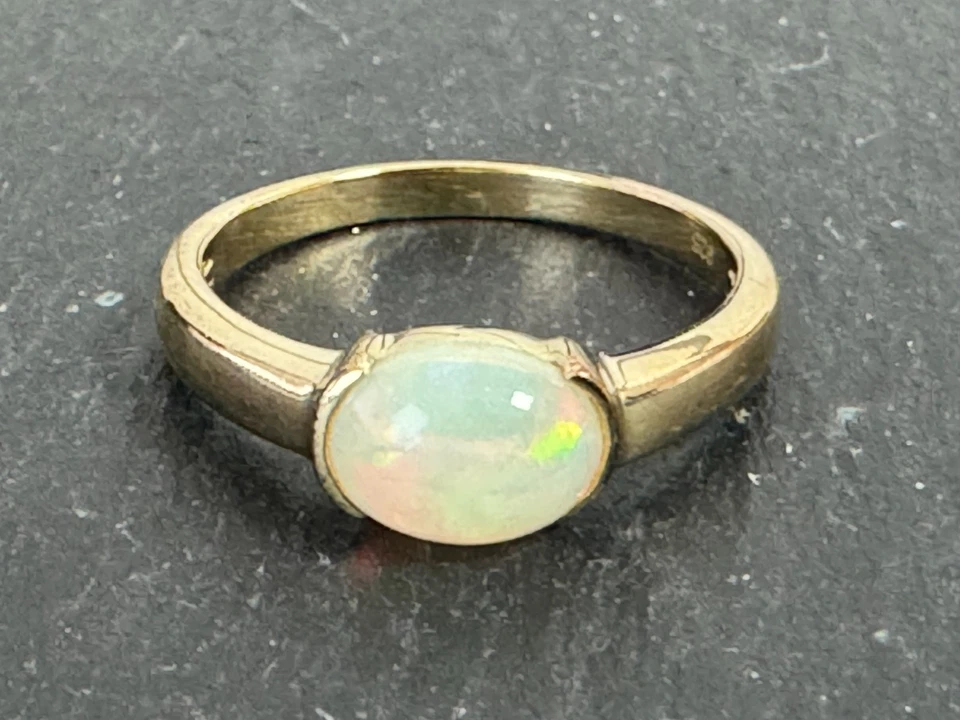 Anello in argento 925 placcato oro opale etiope cabochon circa 7x9 mm misura 16,2 (51) K29 - Immagine 2 di 4