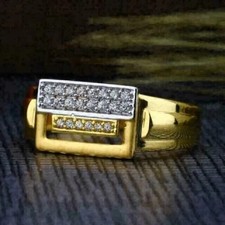 14K Yellow Gold Plated 2Ct Round Cut White Moissanite Men's Wedding Ring