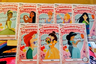 Disney Princess Valentine's Day Greeting Cards Set Ariel Belle Jasmine Tiana