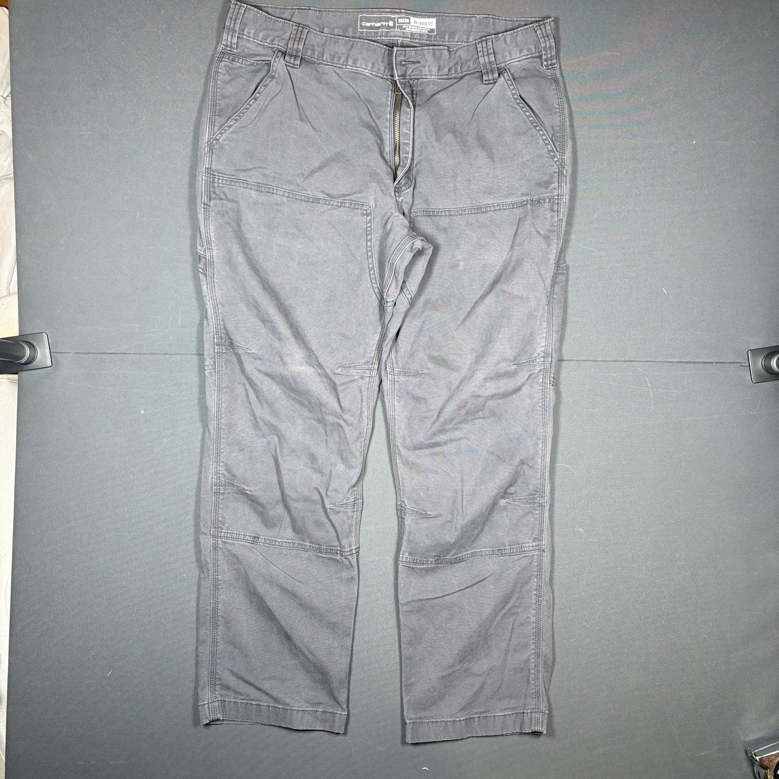 Carhartt Gray Canvas Double Knee Carpenter Pants Relaxed Fit Workwear 36x30