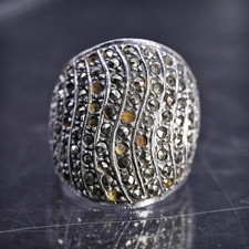 Size 5, vintage sterling silver 925 statement band ring with cluster marcasite