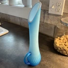 Kenawha Stretch Swung Blue Satin Milk Glass Pattern Vase 12 1/2”