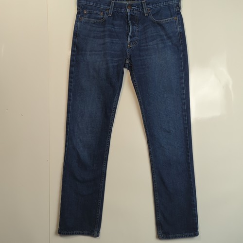 Hollister Jeans Men's 32x32 Blue Slim Straight Distressed Denim Y2K ButtonFly - Photo 10/10