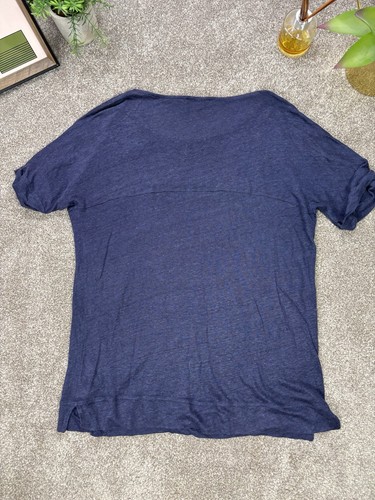 Jaeger Linen T Shirt Size M Navy Purple Crew Neck Lightweight Summer Holiday - Picture 5 of 8