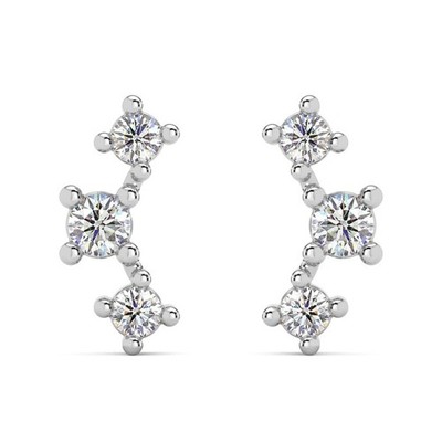 1/5Ct TW 3-Stone Diamond Crawler Earrings 14k Gold Studs Lab Grown 1/3'' Tall