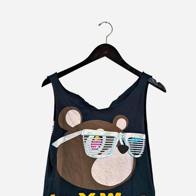 Kanye West Bear Graphic Sleeveless Scoop Neck Tank Top Black Women M