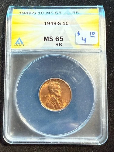 1949 S LINCOLN WHEAT CENT ANACS MS 65 RB 222