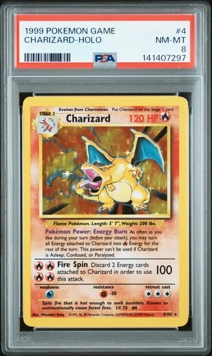 1999 POKEMON BASE SET UNLIMITED #4 CHARIZARD-HOLO PSA 8