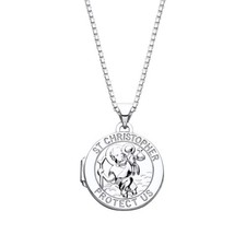 925 Sterling Silver St Christopher Round Locket Pendant & 16" -24" Chain