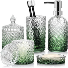 Bathroom Accessories Set, 5Pcs Bathroom Soap Dispenser Set, Glass Bathroom Acces