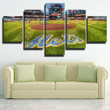 MLB Baseball Team New York Mets Home Stadium 5 Piece Panel Canvas Wall Art