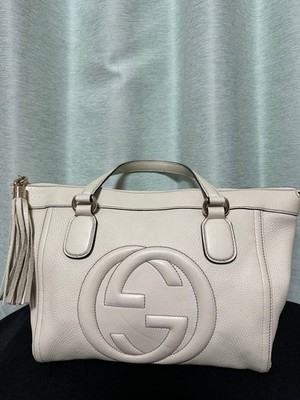 GUCCI Soho Handbag Leather Ivory Interlocking G From Japan Good condition