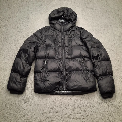 Michael Kors parka piumino con cappuccio uomo nero medio puffer giacca cappotto piumino d'oca
