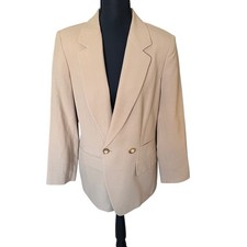Liz Claiborne Collection Vintage 100 Wool Double Breasted Blazer Tan Beige 8