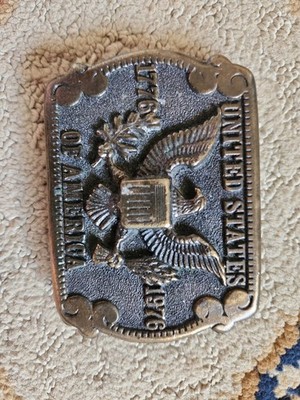 Vtg 70s United States Of America Bicentennial Belt Buckle Brass Eagle USA Seal