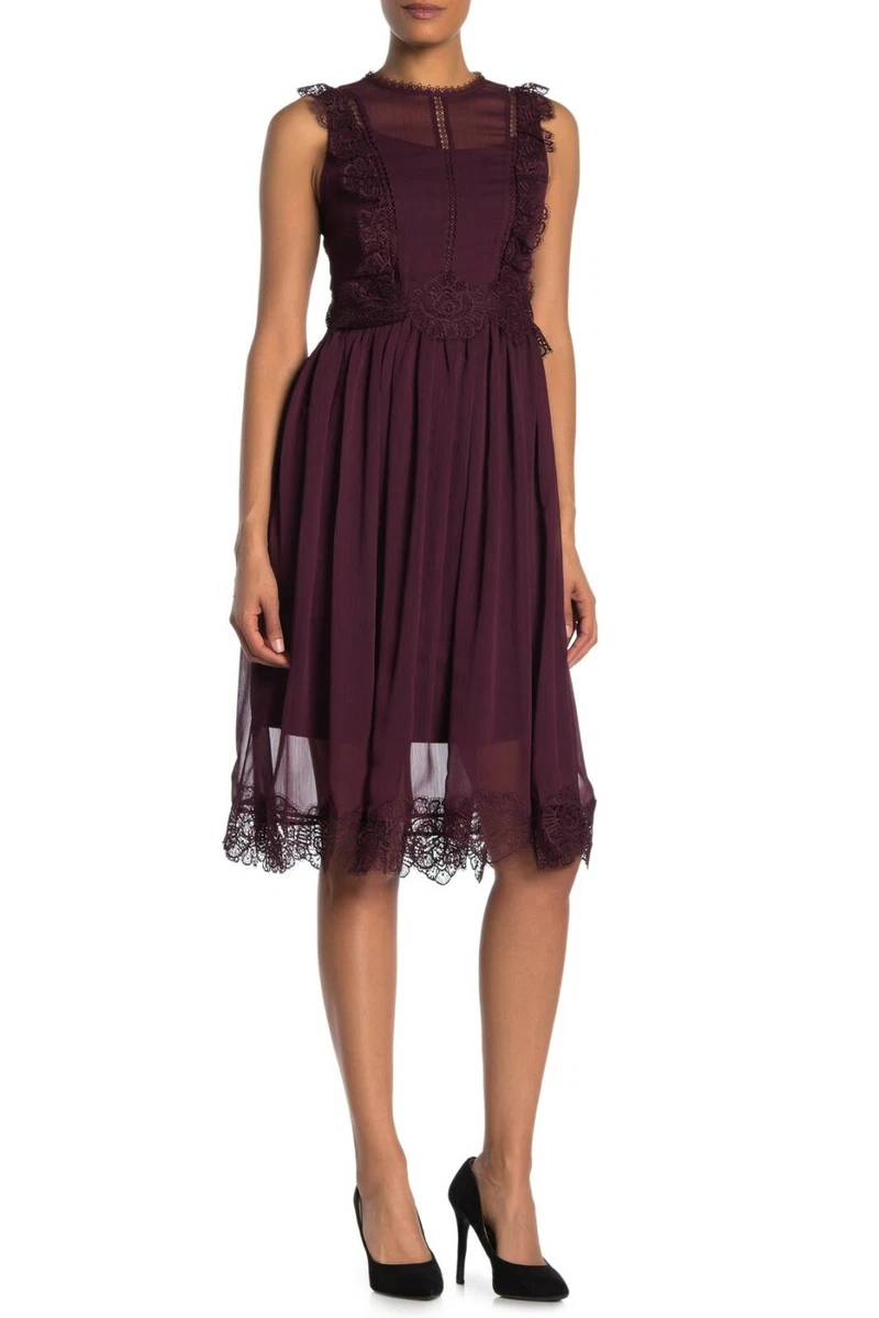 NWT Ted Baker Porrla Frill Lace Dress Maroon Purple Ted 2 US 4 6 349