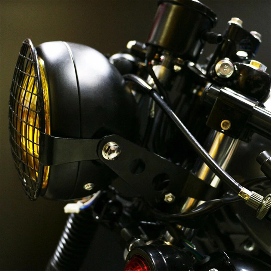 Motorcycle Headlight Cover Square Mesh Grill Mask Protector Guard Metal Retro — 第 3/4 张图片