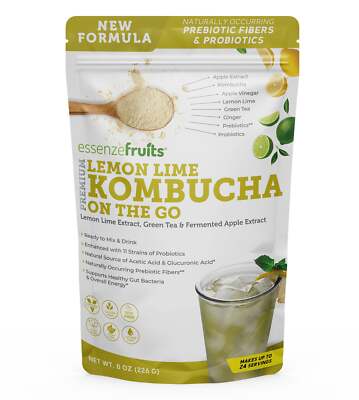 Lemon Lime Kombucha Powder Tea Mix -Just Add Water - Probiotics & Prebiotics 8oz