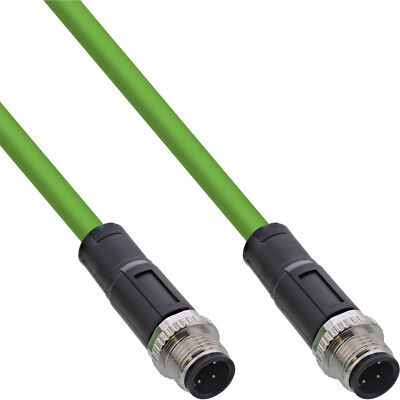 InLine  Industrie Netzwerkkabel, M12 4-pin D-kodiert Stecker/Stecker, PUR, 3m