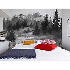Home wall mural Dark Hand Drawn Watercolor Forest Non-woven wallpaper Wallcover