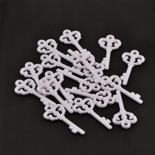 10 Large Skeleton Key Charms White Acrylic Heart Pendants Love Jewelry 57mm