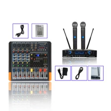 4 Channel Audio Powered DJ Mixer USB Bluetooth Home Studio Mixing UHF Microphone