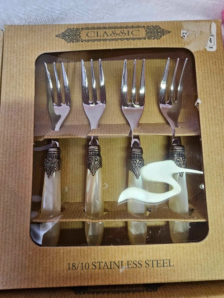 16- I. Godinger 18/10 Stainless Steel Teaspoon & Salad Fork MOP Handle Italy SET - Image 3 of 4