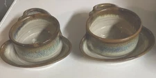 Hand Thrown Signed Studio Pottery Soup Bowls/Dip And Chip Bowls
