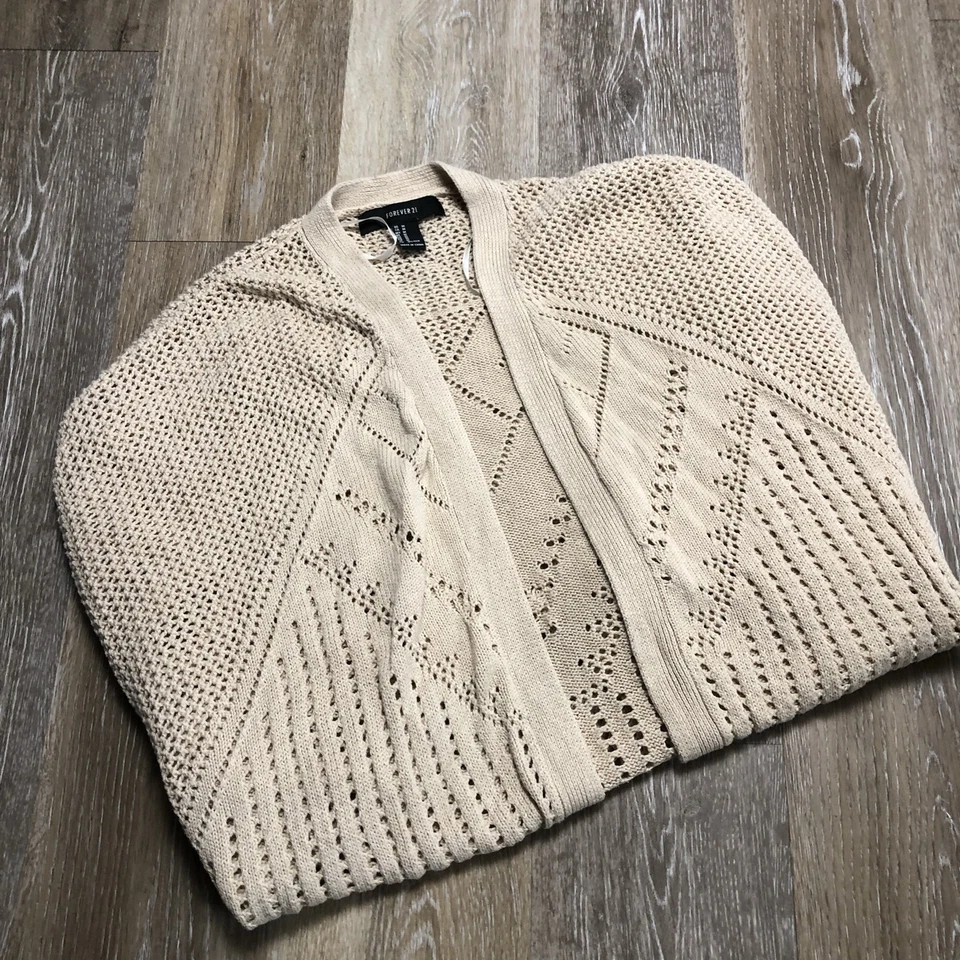FOREVER 21 Open Style Open Knit Beige Cardigan Sweater Women's Size Medium - Image 4 of 4