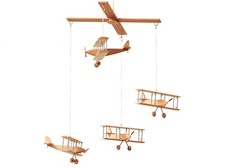 Airplane kids mobile, 4 beech Hanging planes, Decorative wooden airplane mobile