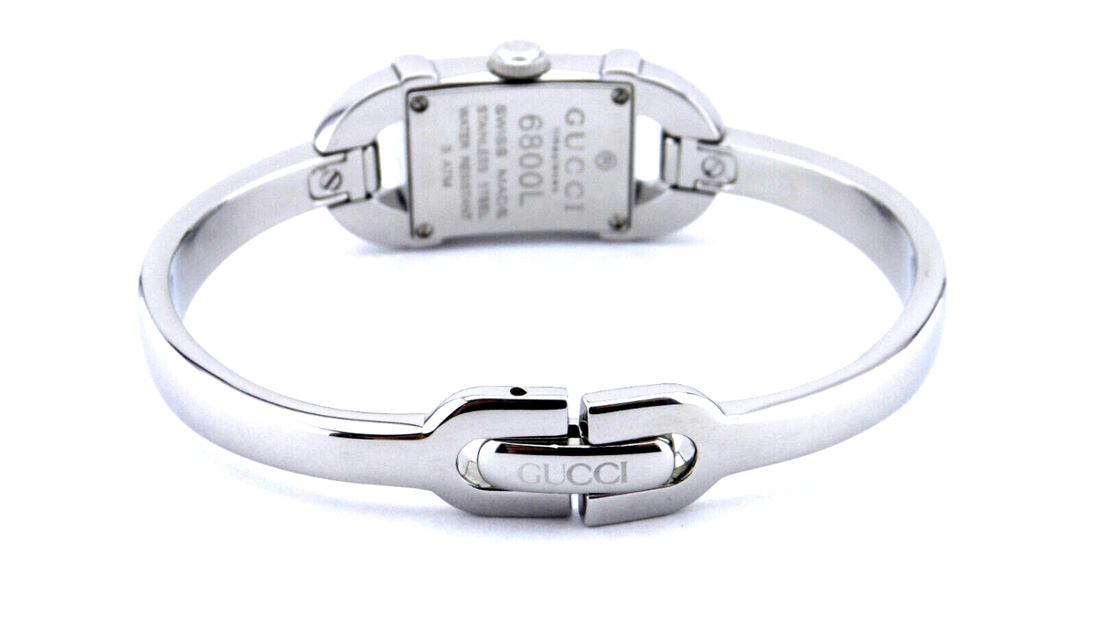 GUCCI 6800L Quartz Watch Bamboo Belt Silver Brown Ivory for sale