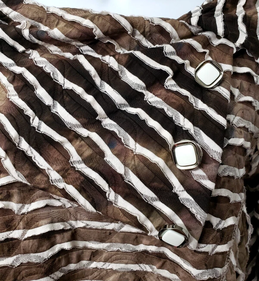 Camisa Top Túnica Artística De Colección L Elastizada Envoltura Capucha Rayas Marrón Textura Lagenlook Foto 4 de 4