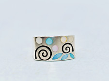Mother of Pearl Inlayed Sterling Silver Swirl Design Band Ring Size 8-3/4