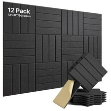 Soundsbay Sound Proof Foam Panels for Slat-12 Pack 12" x 12" x 0.4" , Black
