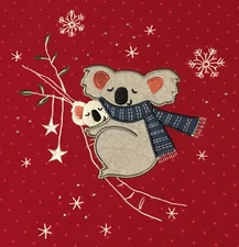 Women's Red Top/Shirt Embroidered Koala & Baby Koala with Snow Falling- Medium